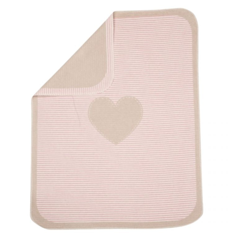 coperta righe rosa e sabbia con cuore sabbia in mezzo