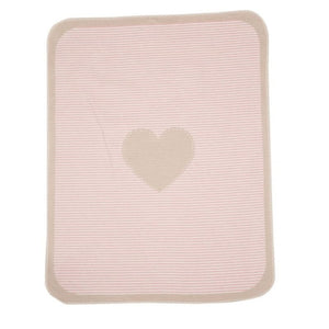 coperta righe rosa e sabbia con cuore sabbia in mezzo e bordo sabbia